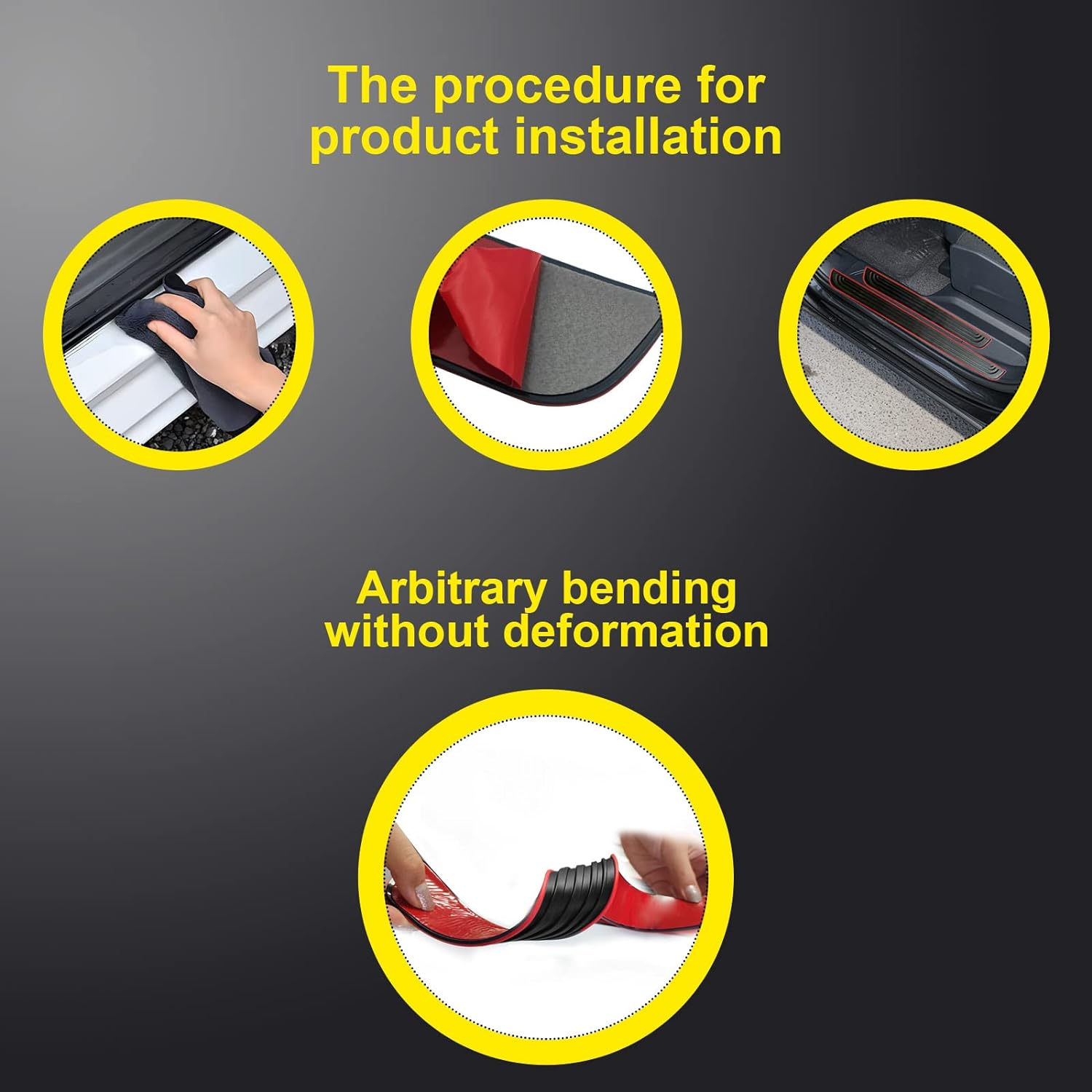 NTNEV 4 Pcs Door Sill Plate Protectors, PVC Soft Rubber Front Rear Entry Guards, Scuff Cover Panel Step Protector, Car Accessories for Most Vehicles (Black Red-Not Pattern) image number 2