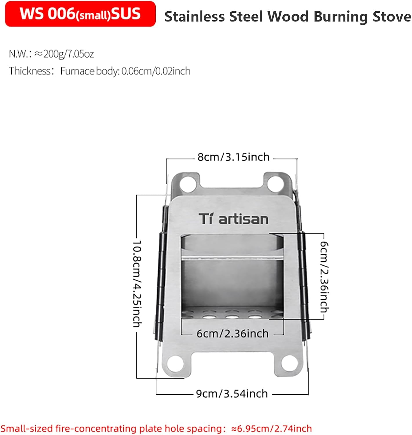 Stainless Steel Wood Stove Foldable Portable Alcohol Camping Backpacking Stove for Outdoor Camping Picnic BBQ (Ws006(Small)) image number 6