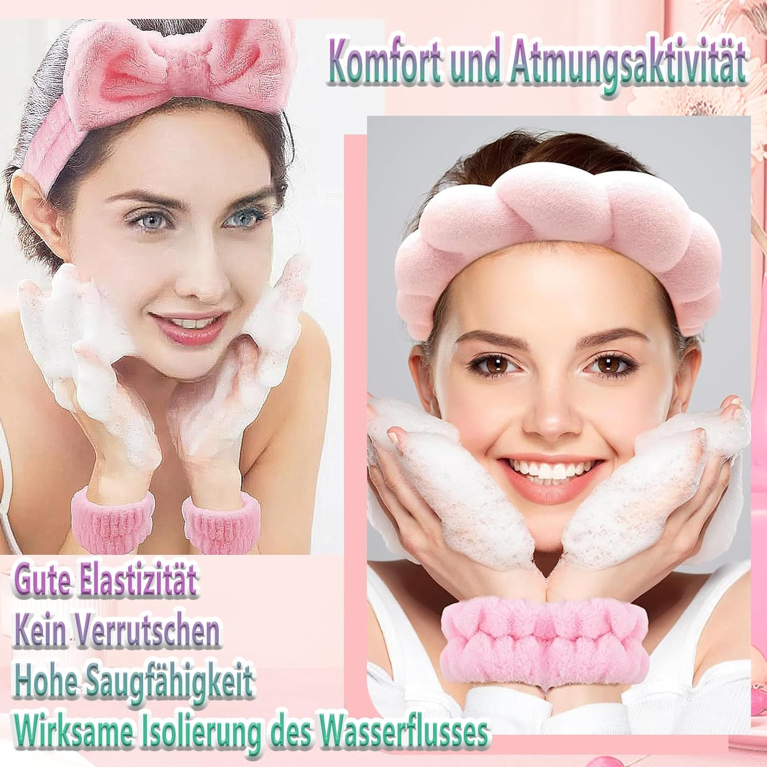 Whaleo 16 Piece Hair Band Cosmetic Wrist Wash Band Makeup Hairband Skincare Set Cosmetic Headband Spa Headband Yoga Sports Shower Haircare Set image number 4