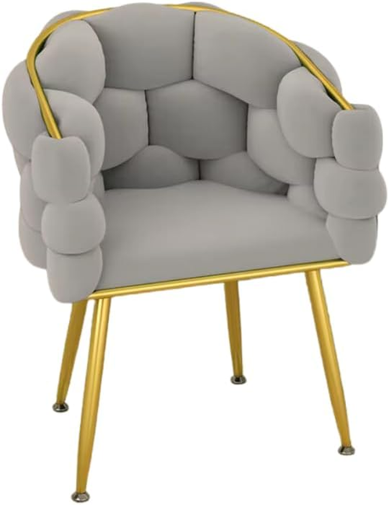 Bubble Chair Modern Lounge Sofa Barrel-Shaped Backrest Velvet Fabric Vanity Chair for Living Room or Bedroom, Makeup, Office, Fining Room (White Gold) image number 3