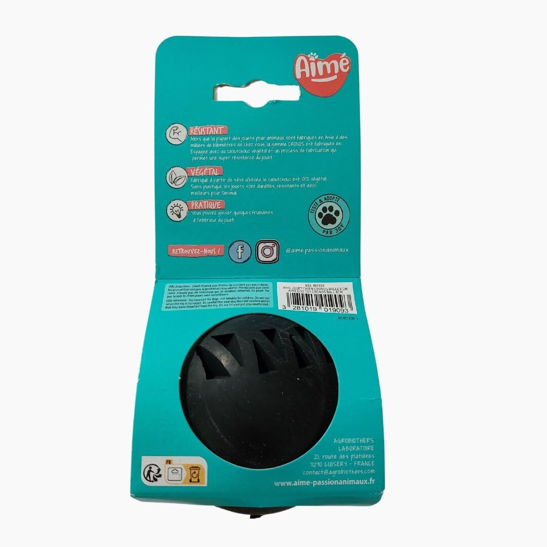 Aim&eacute; Dog Toy - Cronos Series - Toy for Dogs - Ball for Dogs - with a Container for Treats for Dogs - Vegetable and Natural - 8 Cm - Toy Very Robust - Made In image number 1