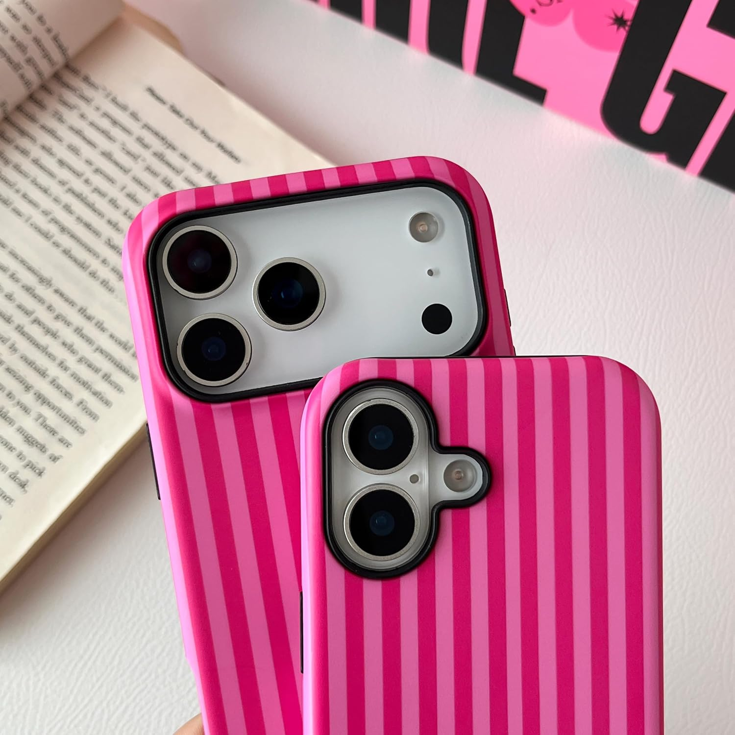 TQLGY for Iphone 17 Case, Cute Striped Phone Case Shockproof Slim Soft TPU and Hard PC Protective Cover for Women Girls, Hot Pink image number 5