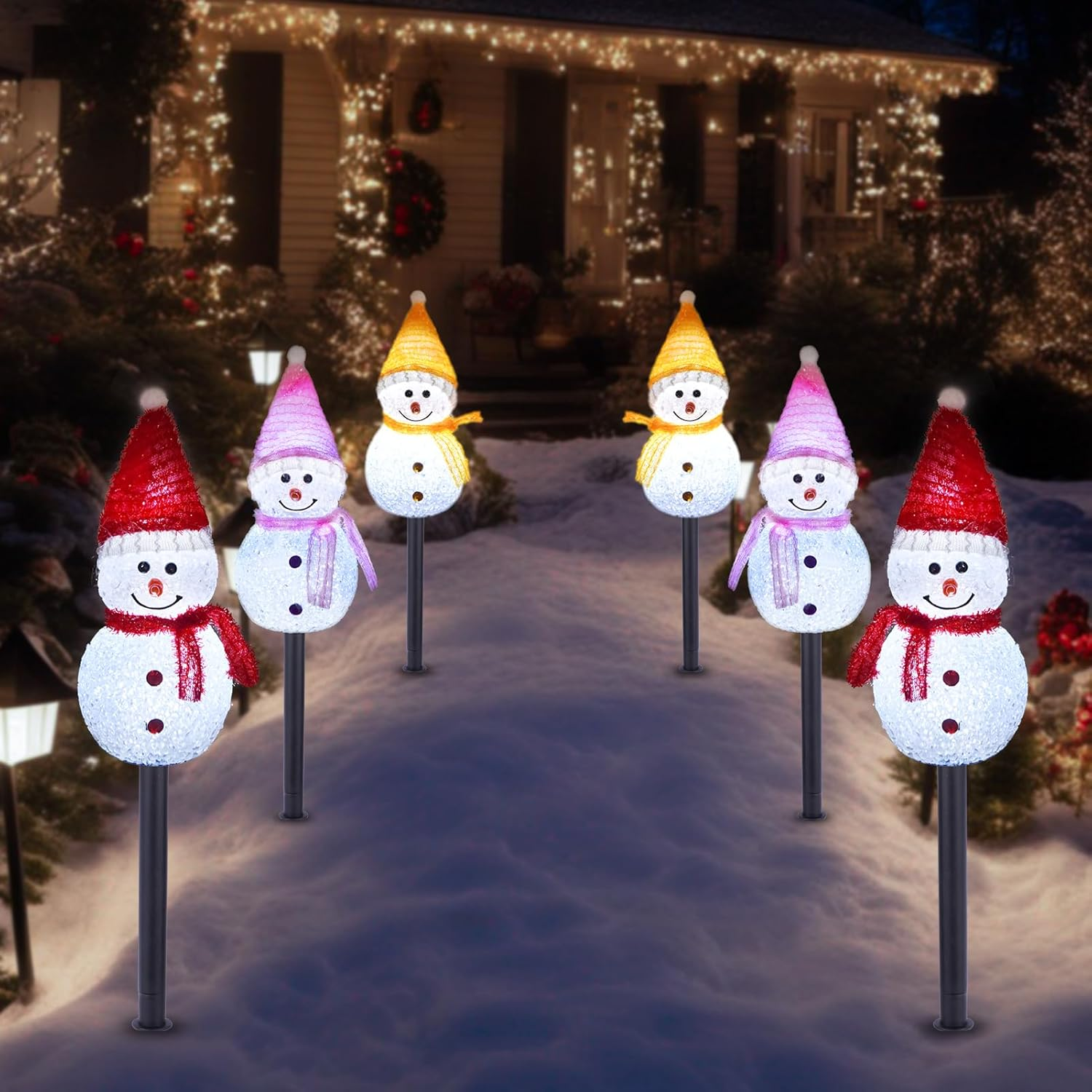 Solar Christmas Pathway Lights Outdoor Decor, Set of 3 Led Snowman Stake Lights, Waterproof Walkway Landscape Light for Winter Yard, Garden, Solar Christmas Decorations image number 3