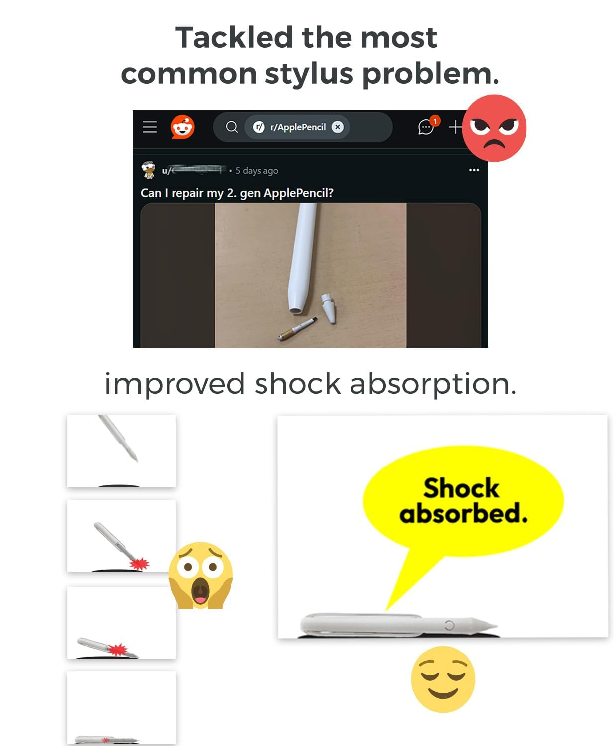 Sonarpen 2 - Pressure Sensitive Stylus Pen for Ipad with Palm Rejecction, Shortcut Button and Tilt Detection. Compatible with All Ipad/Pro/Air/Mini Released after 2017 (USB White) image number 2