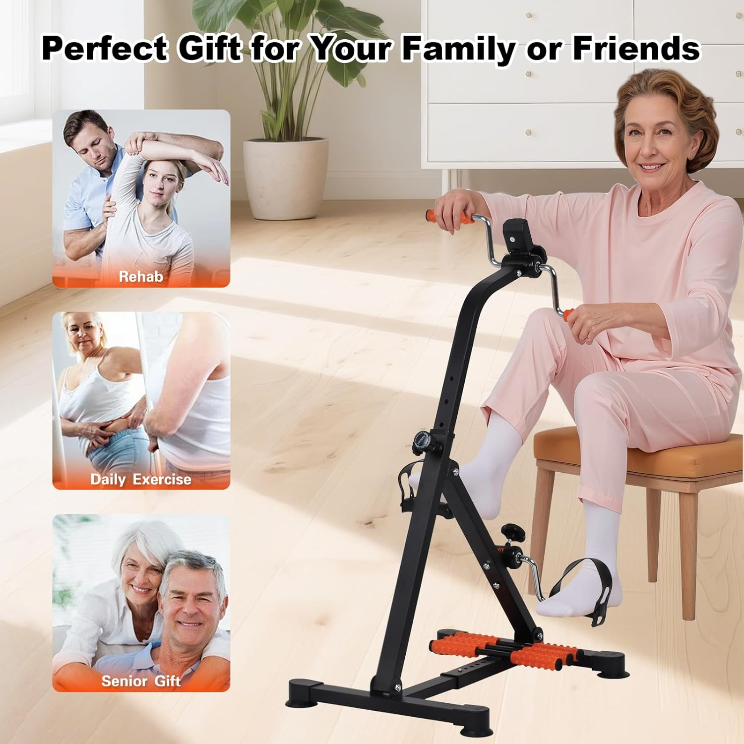 ADVWIN Pedal Exerciser Bike for Seniors, Arms + Legs Physical Therapy, Adjustable Resistance & Height, LCD Display, Black&Orange image number 6