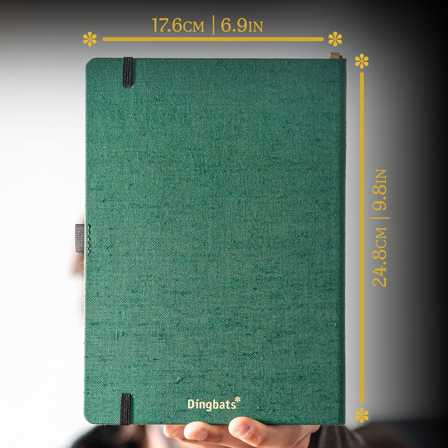 Dingbats* Pro B5 Plain Large Notebook with Gift Box - Textile Cover, Thread Stitching - Pocket, Elastic Closure, Pen Holder, Bookmark image number 2