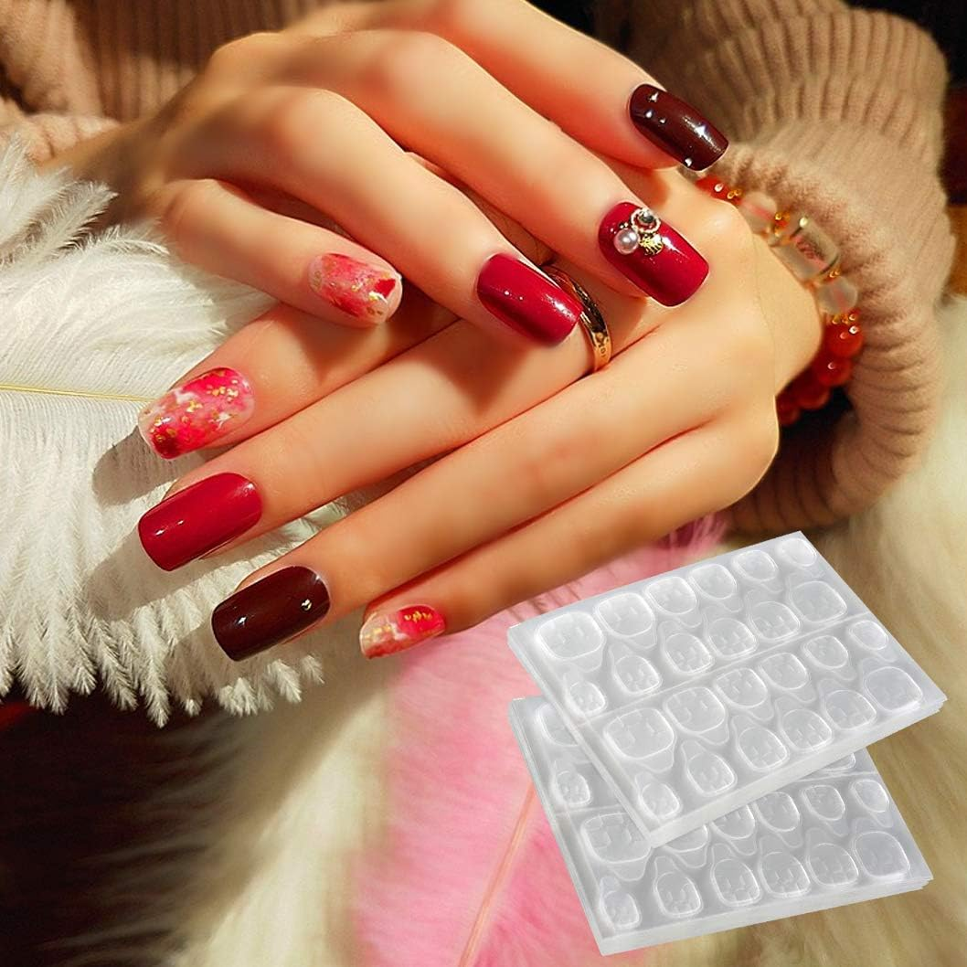 Nydotd 600Pcs Double-Sided Nail Adhesive Tabs - 25 Sheets Waterproof Breathable Jelly Stickers for False Nail Tips - Transparent Flexible Nail Glue