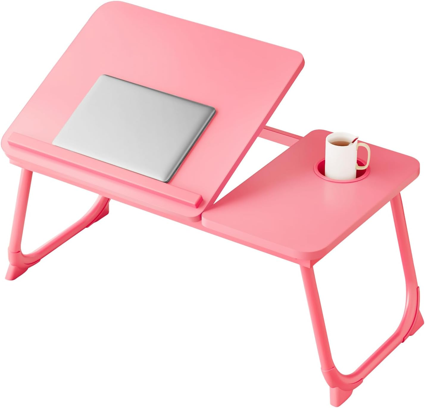 Laptop Desk for Bed, Adjustable Laptop Stand with 5 Adjustable Angles, Portable Lap Tray Table with Cup Holder, Laptop Bed Desk Tray for Eating Working Reading (Yellow)