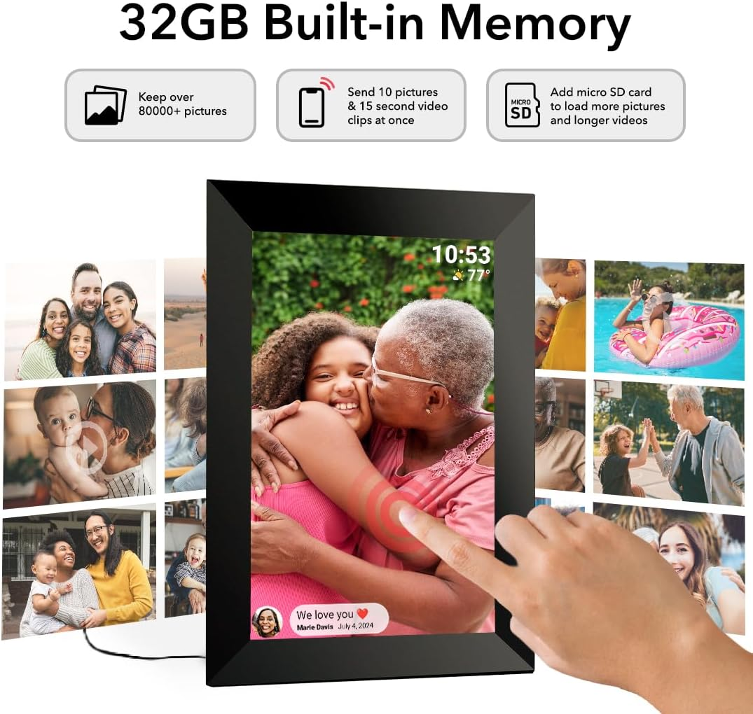 FRAMEO 10.1In Smart Wi-Fi Digital Photo Frame - 1280X800 IPS HD Touchscreen, 32GB Storage, Auto-Rotate Wall Mountable Micro SD, Easy Share Photos or Videos via Frameo App from Anywhere image number 3