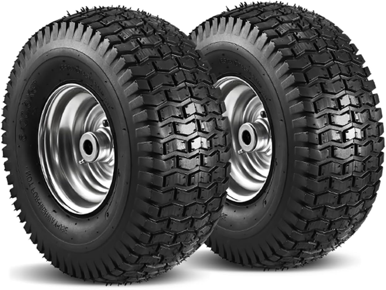 Hsupawa 15X6.00-6 Lawn Mower Tire and Natural Rubber 4 Ply with Tube 2-Pack 400 Lbs Capacity .Wheel Front Tire Compatible with John Deere Craftsman Husqvarna Riding Mowers Lawn Tractorss. image number 1