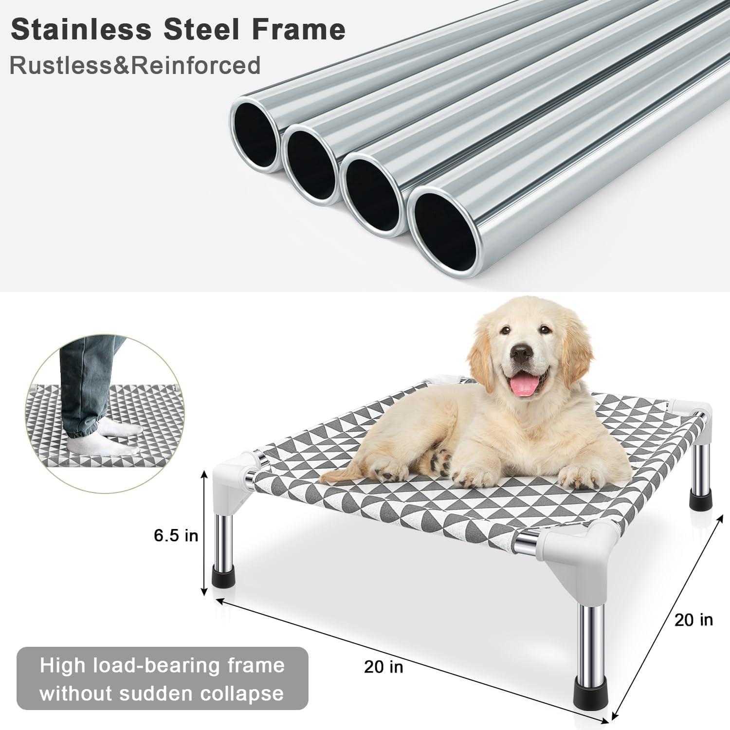 Elevated Outdoor Dog Bed, Small Dog Bed, Cotton Material, Non-Slip Feet, Elevated Dog Bed Fits up to 70Lbs Dog Travel Bed Washable Dog Bed image number 2