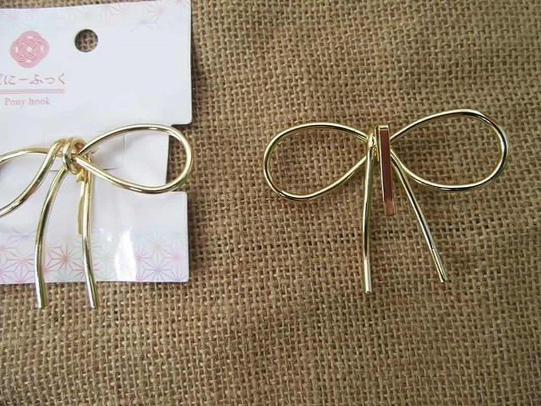 6Pcs HQ Gold Plated Ribbon Design Elegant Ponytail Hook Hair Accessory image number 1