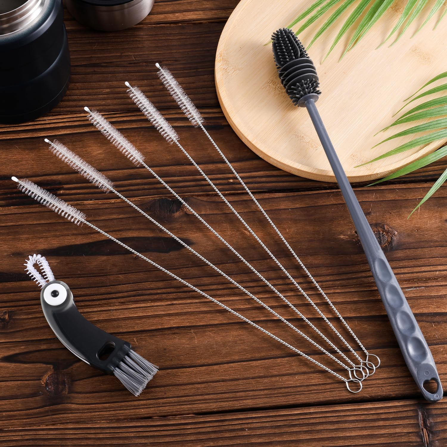 7Pcs Water Bottle Brush Kit, Silicone Bottle Cleaning Brush with Long Handle Straw Cleaner Multifunctional Cup Lid Brush Clean Accessories for Owala Freesip 24Oz/32Oz/40Oz image number 5