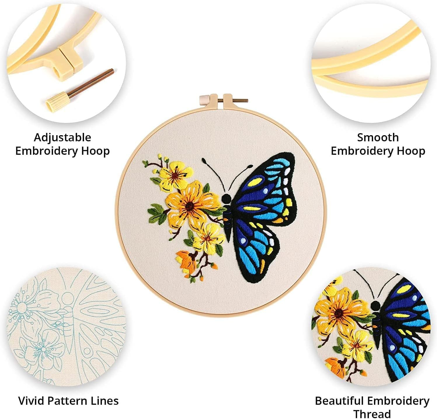 Adults Embroidery Starter Kits - 3 Sets with Cross Stitch Patterns, Hoops & Color Threads - Fun Hobby for Adults & Kids image number 2