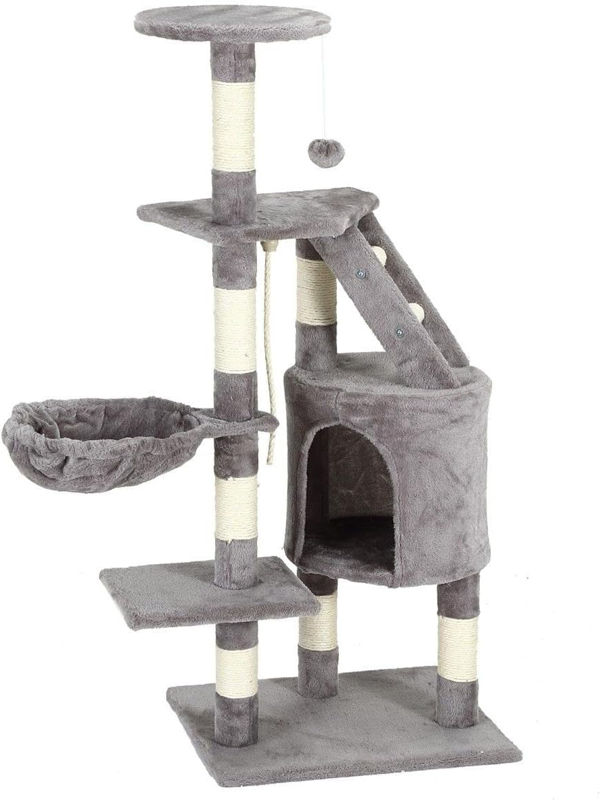 118Cm Plush Cat Scratching Post Climbing Tree Condo Play Center for Activity with Perches Dangling Rope Toys image number 1