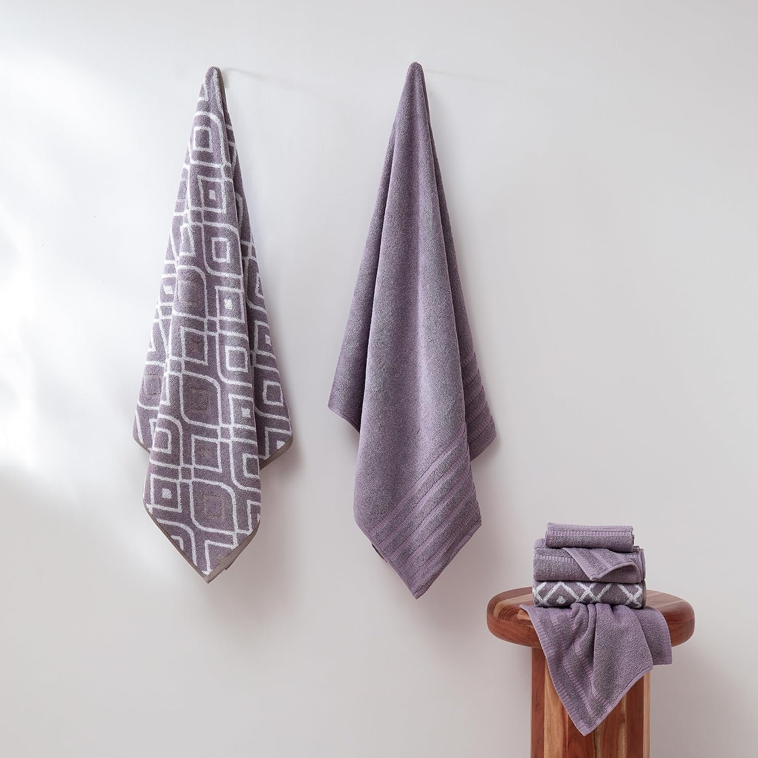 Amrapur Overseas 6-Piece Yarn Dyed Oxford Stripe Jacquard/Solid Ultra Soft 500GSM 100% Combed Cotton Towel Set [Grey Lavender] - Aqua image number 7