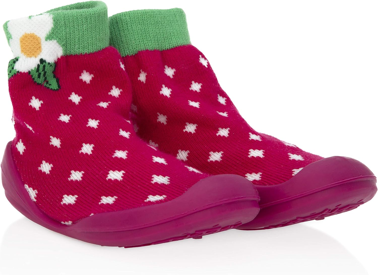 Nuby Snekz Comfortable Rubber Sole Sock Shoes for First Steps- Strawberry/Large 22-30 Months