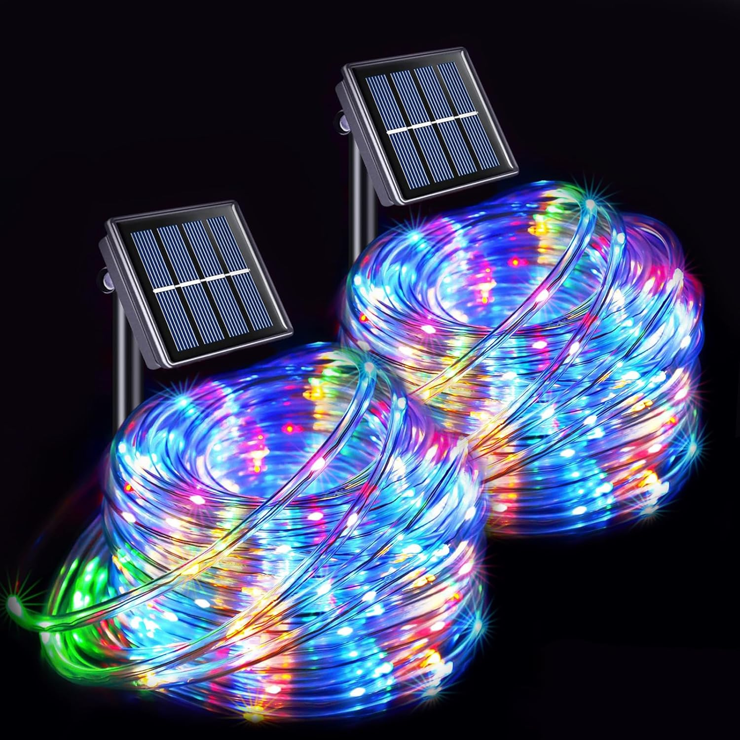 Solar Rope Lights, 12M100Led Solar String Lights IP65 Waterproof, Solar Outdoor Lights with 8 Modes Anti-Tangling for Camping Fence Garden Party Christmas Halloween Holiday Wedding (2 Packs Colorful) image number 2