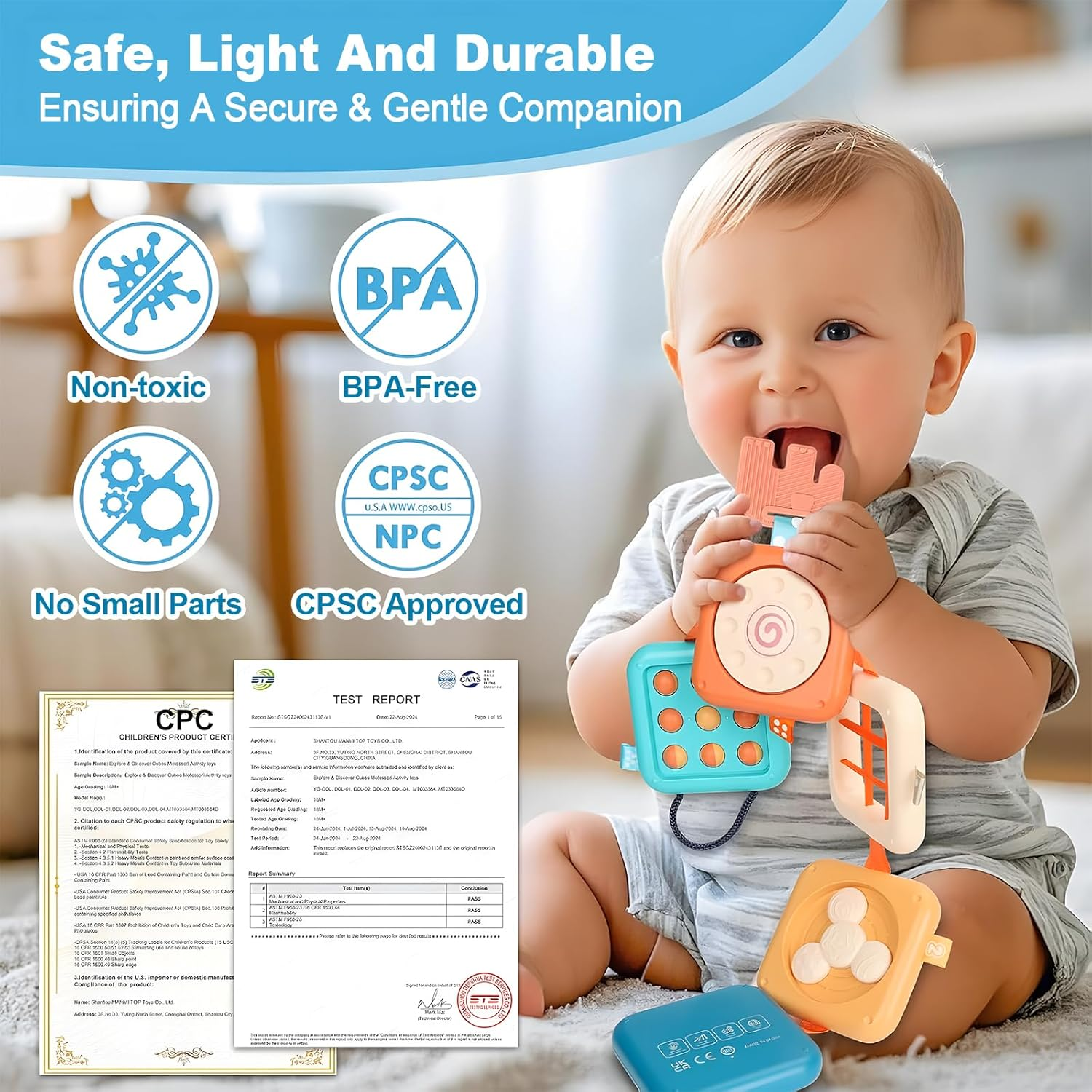 Baby Busy Activity Cube: Baby Busy Board Interactive Play Toy&ndash; Montessori Sensory Toy for Toddlers, Baby Learning 8 in 1 Activity Toys, Tummy Time Mirror, Travel Educational Toy for Boys Girls 1 Year Old, Easter Basket Stuffers, Gift image number 5