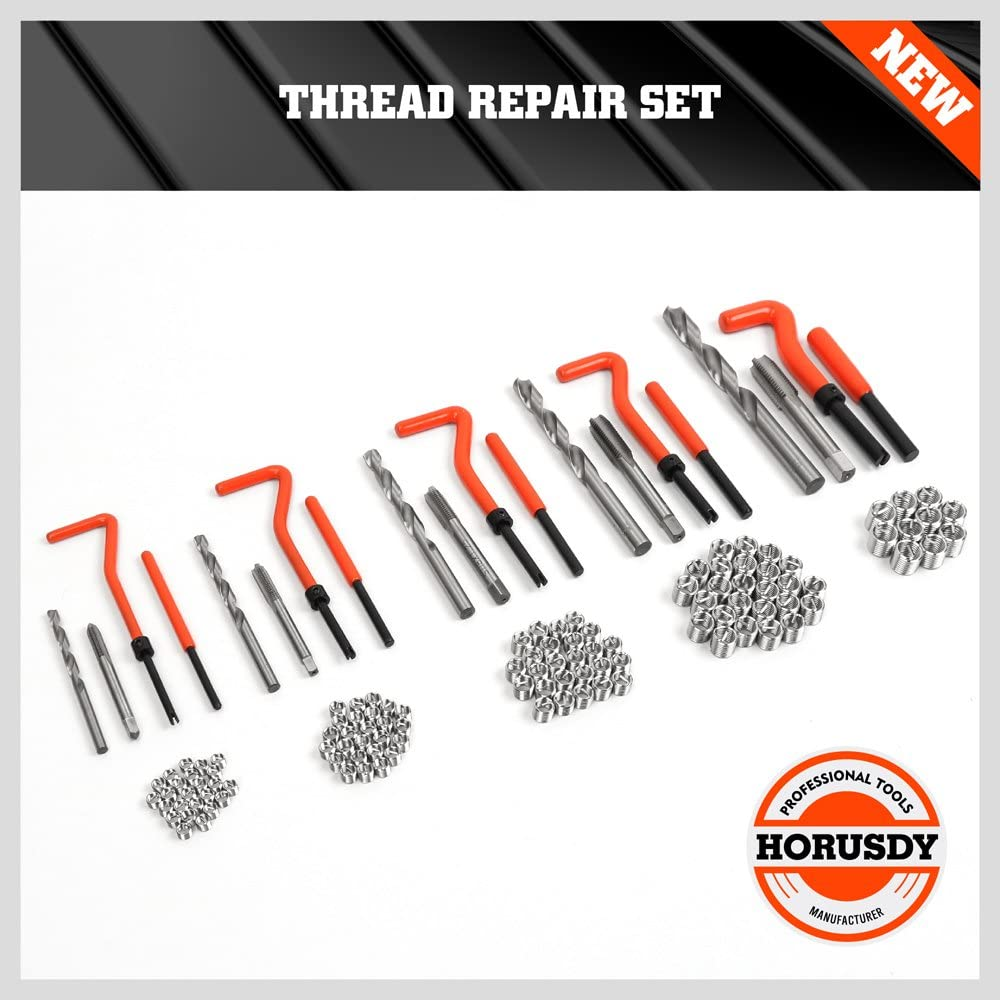 HORUSDY 131-Piece Thread Repair Kit, HSS Drill Helicoil Stripped Rethread Repair Metric M5 M6 M8 M10 M12 image number 1