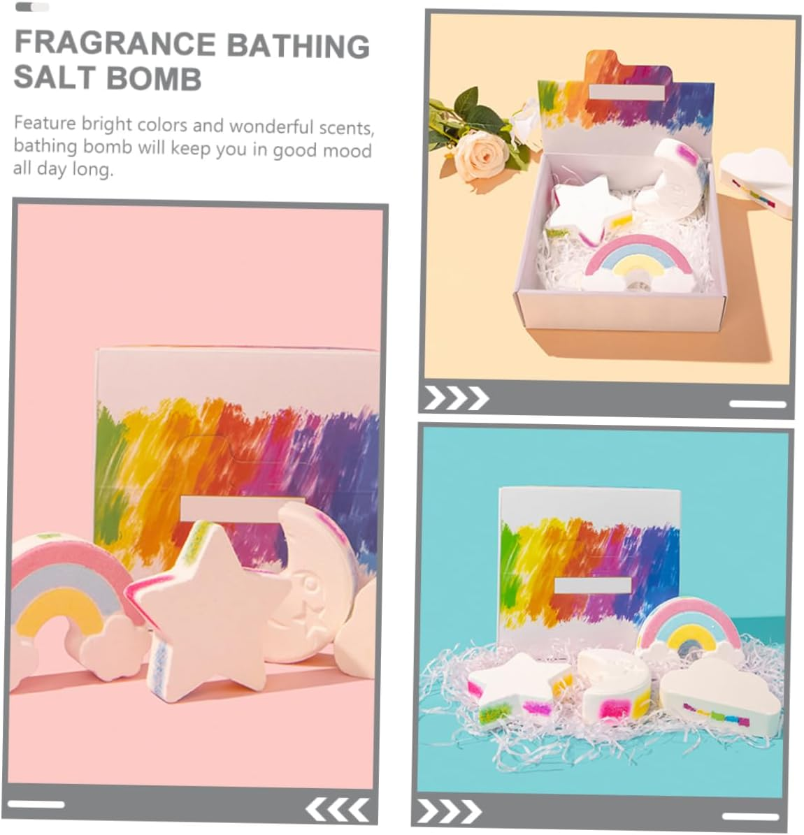 Anneome 4Pcs Rainbow Bath Salt Essential Oils for Relaxing Moisturizing Exfoliating Bathing For