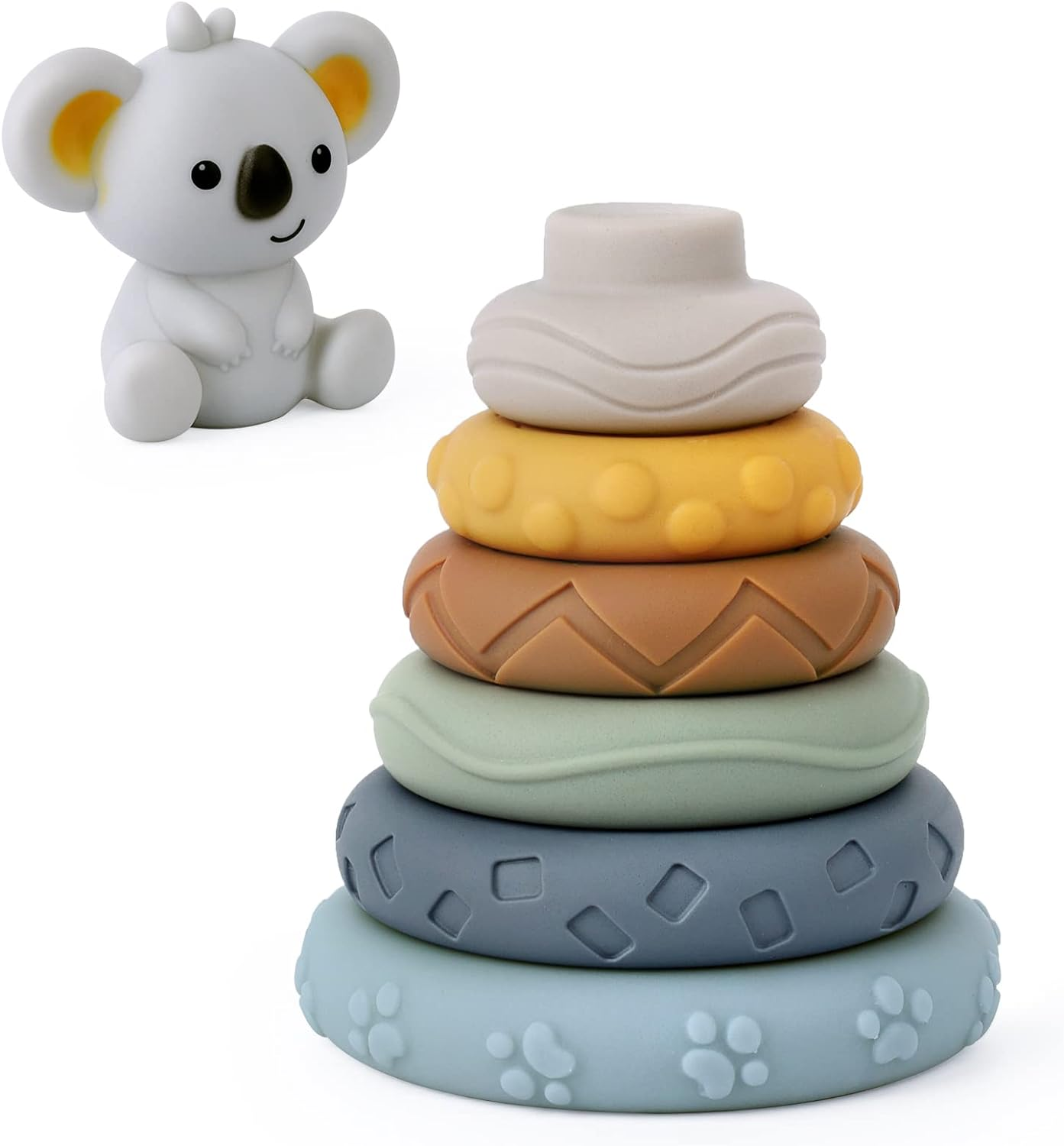 Stacking Nesting Baby Toys, STEM Soft Stacking Blocks Ring Stacker Toys, Early Educational Squeeze Teething Baby Toys, Learning Circle Gifts for Babies Toddlers Kids 6 12 18 Months(7 PCS) image number 6