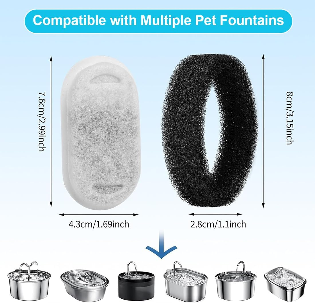4+4 Pieces Filter for Cat Fountain, Replacement Filter Suitable with Carbon Filter and Foam Filter, for 2L/3.2L/4L Stainless Steel Drinking Fountain for Cats and Dogs, Cat Fountain Filter, Filter Cat image number 4
