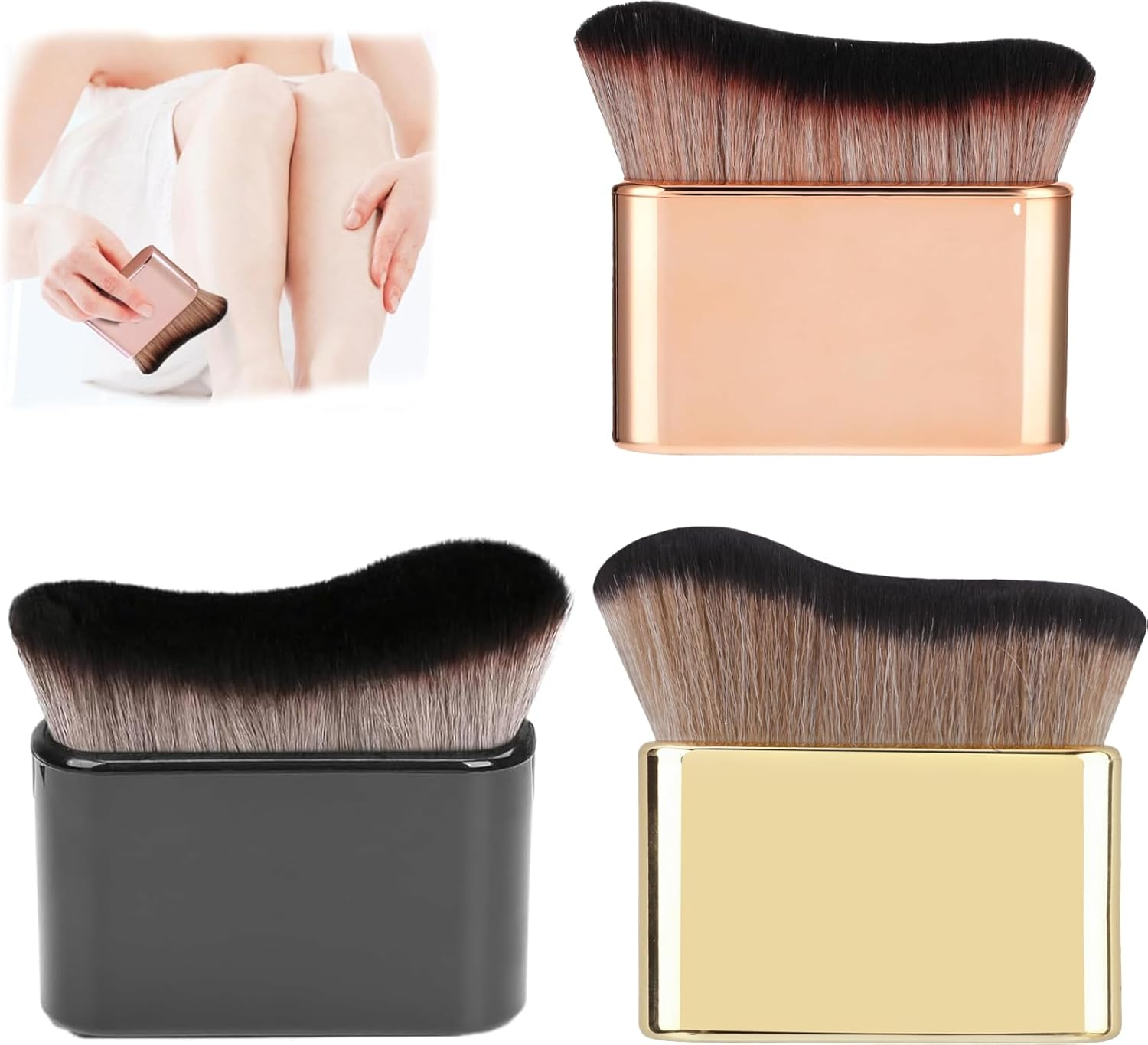 Self Tanning Brushes, 3PCS Liquid Foundation for Self Tan Brush Applicator Body Makeup Brushes for Self Tanner Body Face (Rose Pink, Gold,Black)