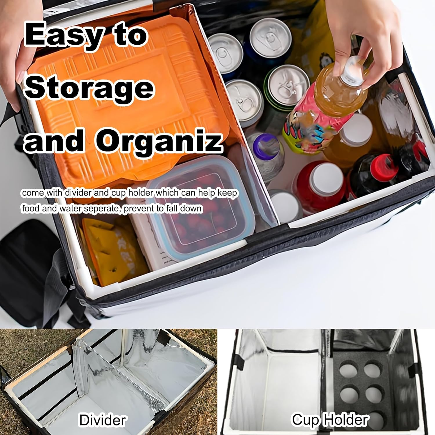 Kitchess Commercial Thermal Insulated Food Delivery Bag with Bike Rear Rack, 62L Large Pizza Delivery Bag with Divider & Cup Holder, Fit for Uber-Eats, Doordash, Pizza, 50X38X38Cm image number 2