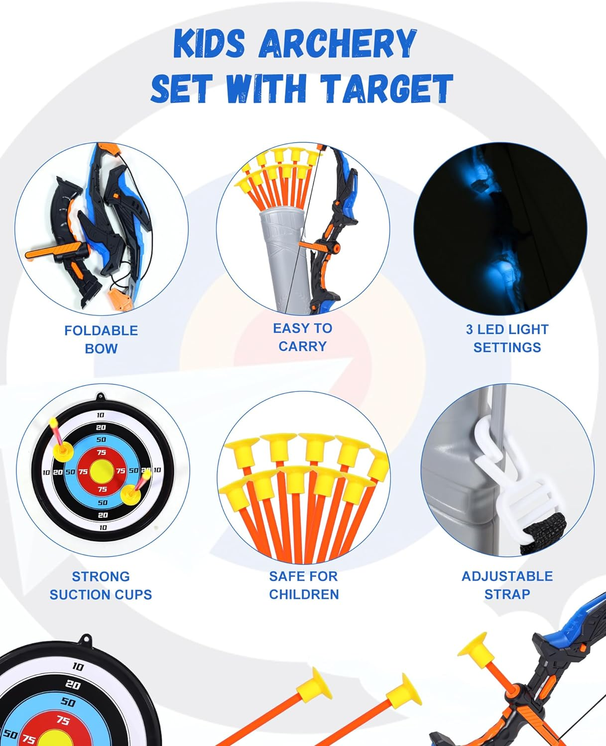 Kids Bow and Arrow Set, LED Light up Archery Toy Set, 10 Suction Cup Arrows, Target & Quiver, Indoor and Outdoor Kids Toys for Children Boys Girls, Christmas Birthday Gifts for Kids image number 4