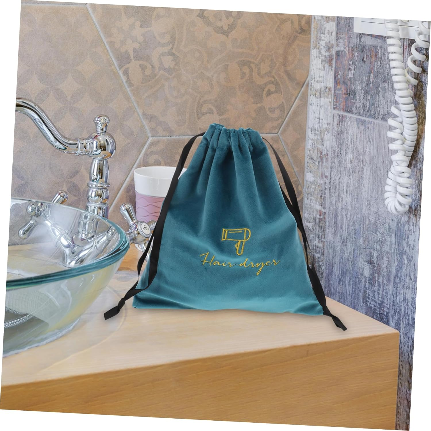 DONFAMDS Foldable Hair Dryer Bag Storage Case for Blow Dryer Pouch Drawstring Minimalist Design image number 2