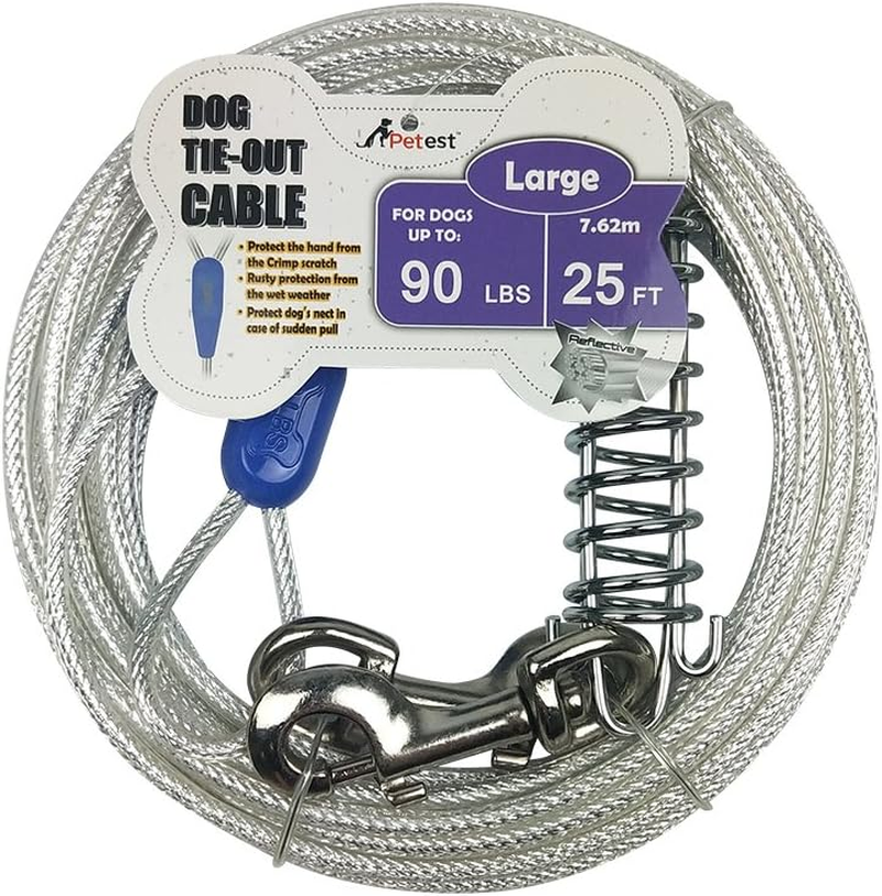 Petest 30Ft Reflective Tie-Out Cable for Heavy Dogs up to 125 Pounds