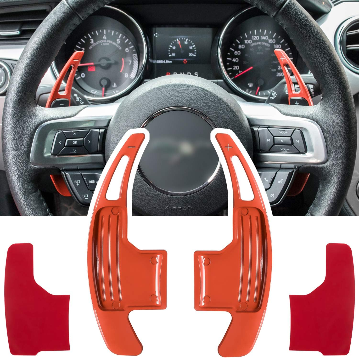 Steering Wheel Shift Paddle Extended Shifter Trim Cover for Ford Mustang 2015 2016 2017 2018 2019 2020 2021 2022 2023 Interior Decoration Accessories Aluminum Alloy (Orange 2PCS)