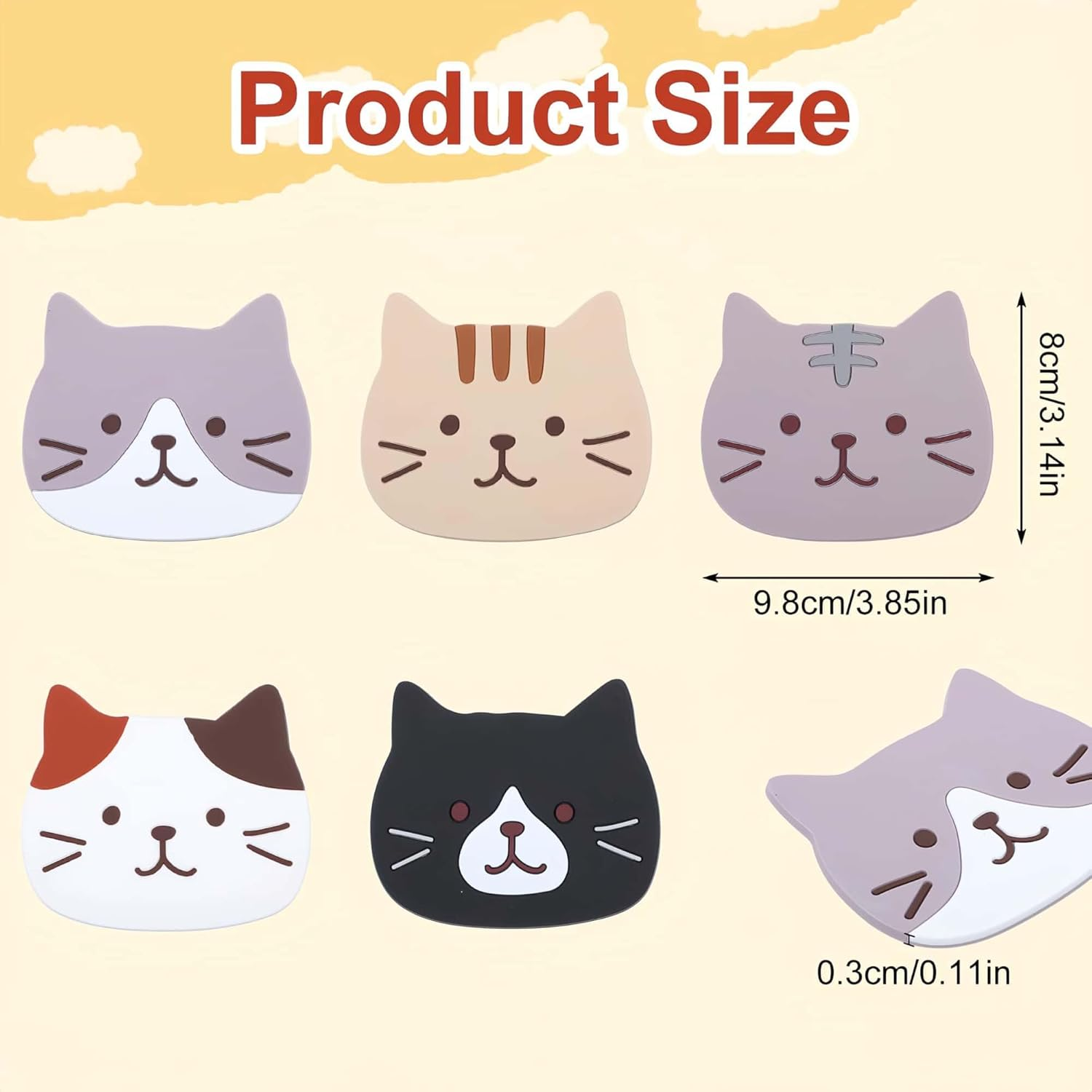 HOLADAWN 5Pcs Cat Silicone Drink Coaster Set, Non-Slip Heat-Resistant Drink Coasters for Coffee & Bar, Gifts for Cat Lovers image number 1