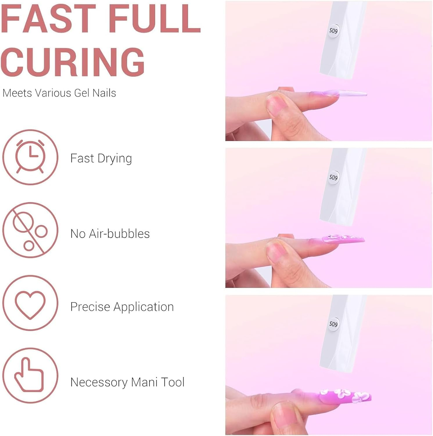 MENDUNER U V Nail Lamp Touch Control - 9W Flash Cure, Gooseneck Design, Rechargeable 2500Mah Battery, Portable LED Light for Gel Nails image number 1