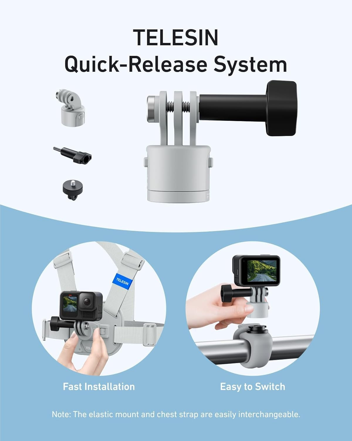 TELESIN Magnetic Chest Mount Quick Release Harness Strap Mount with Thick Air Cushion Compatible with Go Pro Hero 13 12 11 10 9, AKASO, Insta360 X5, DJI Osmo 360 Action 6 5Pro 4 3 Cameras image number 1