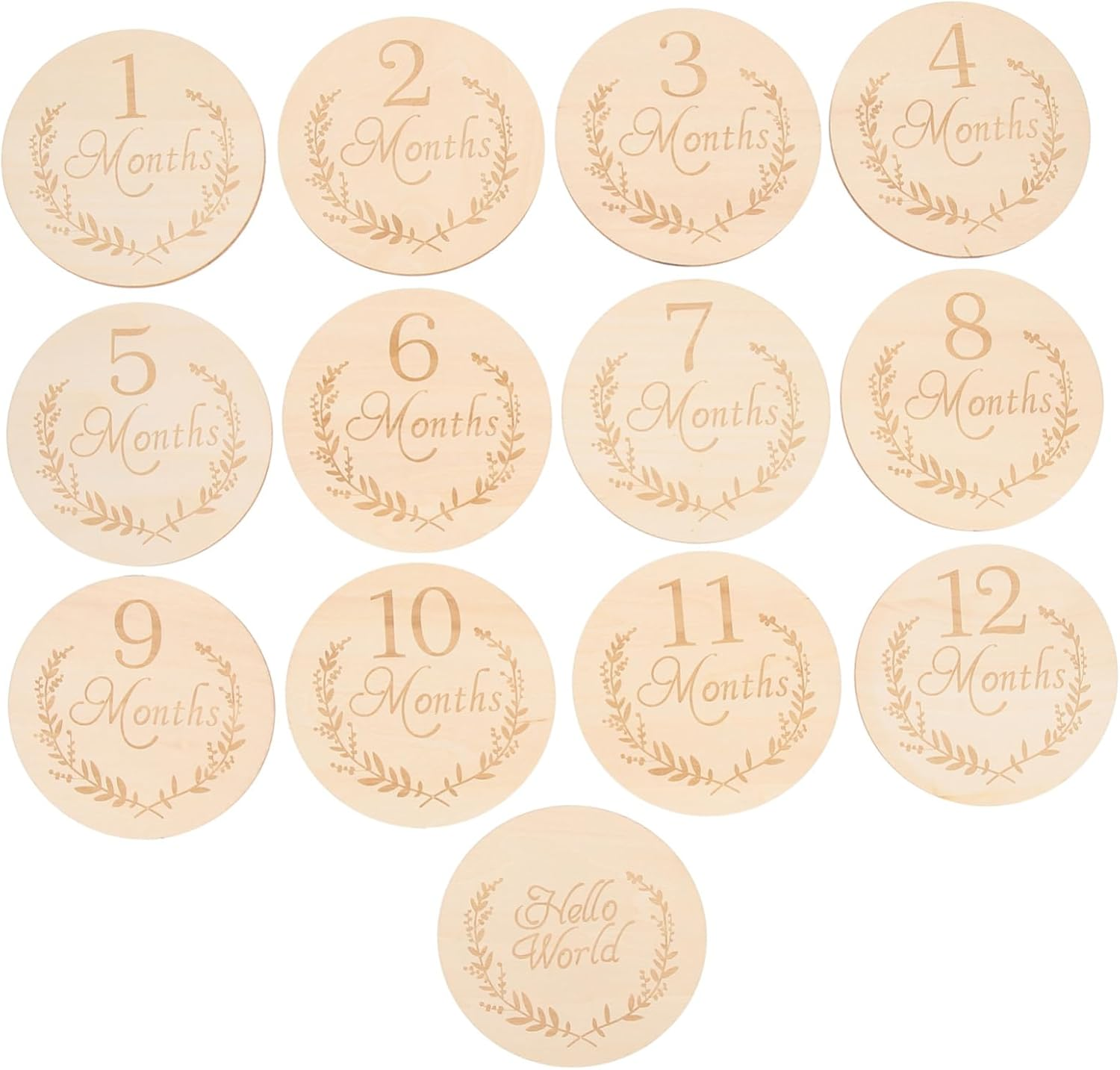Homoyoyo 13Pcs Baby Milestone Wooden Slices Monthly Cards Natural Wood Photo Props for Newborns and Infants 100Mm Yang Wood round Discs for Monthly Commemorative Photoshoot