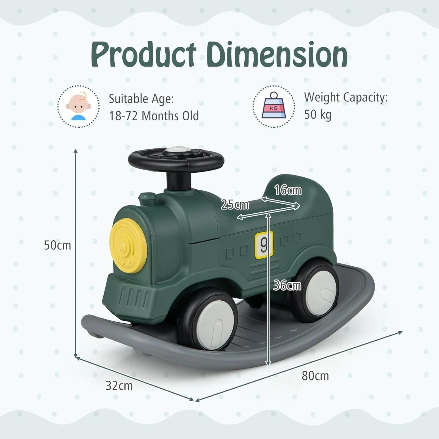 3-In-1 Rocking Horse, Ride-On Car & Balance Board for Toddlers, Safe Rocker with Wheels, Steering Wheel & Backrest (18&ndash;72 Months) image number 3