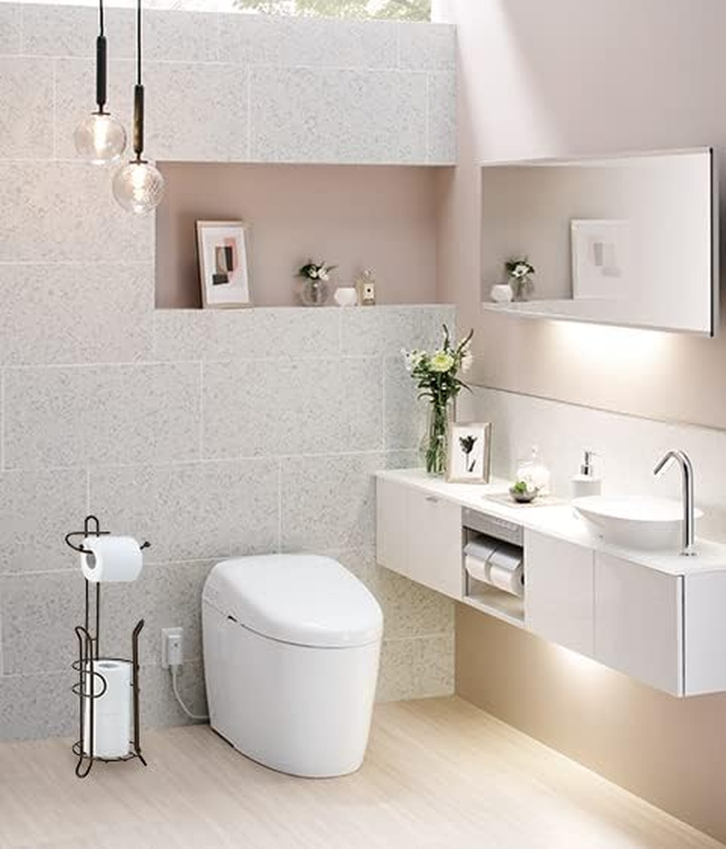 Sunnypoint Bathroom Toilet Tissue Paper Roll Storage Holder Stand with Reserve, the Reserve Area Has Enough Space to Store Mega Rolls; Coating Bronze image number 5