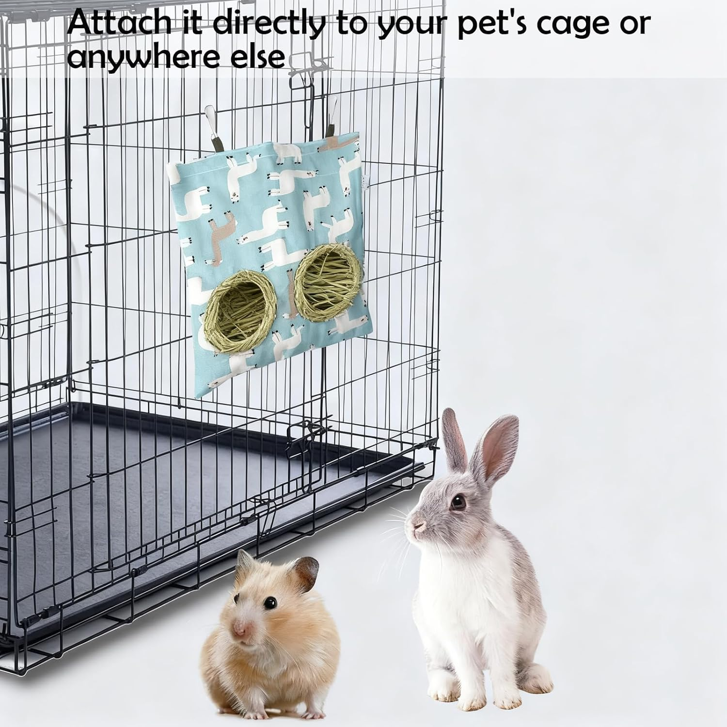 Xutong Pack of 3 Rabbit Hay Feeding Bags, Suitable for Small Rabbits, Hamsters, Guinea Pigs, Small Pets and Animals, Pink, White, Green image number 4