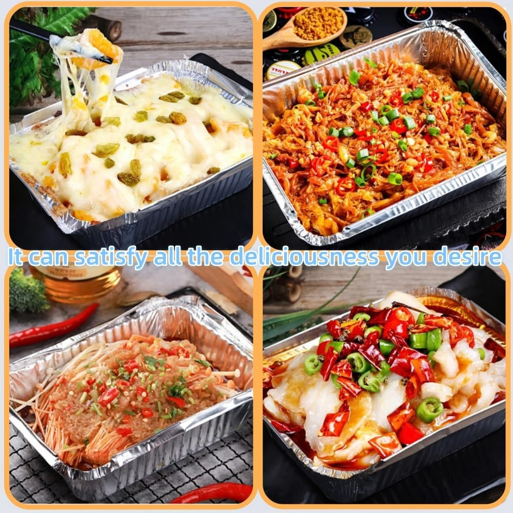 800-ML Thickened Aluminum Foil Food Container, Aluminum Foil Food Container with Lid, Used for Baking, Meal Preparation and Freezing, 60 Pcs image number 4