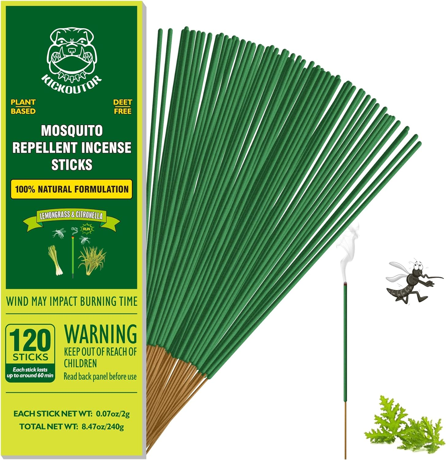 KICKOUTOR Mosquito Repellent Outdoor Patio 120 PCS Citronella Oil Mosquito Incense Sticks Natural Organic Mosquito Barrier Mosquito Repeller for Backyard Travel Camping Indoors Gnat Mosquito Control