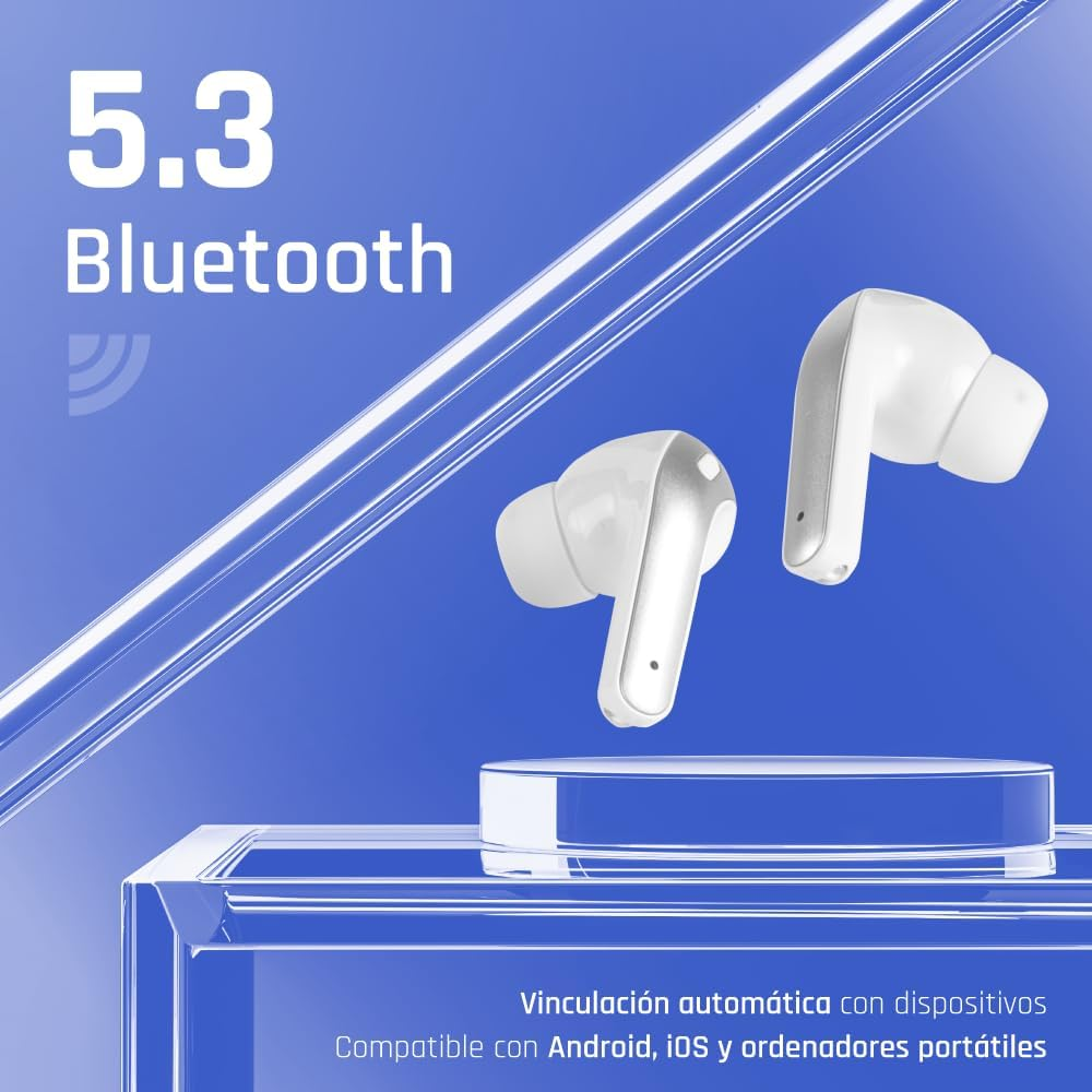 Iggual Wireless Headphones with Microphone, Bluetooth 5.3, Noise Cancelling Headphones, Touch Control Earphones, Includes Type C Charging Case with Display (White)