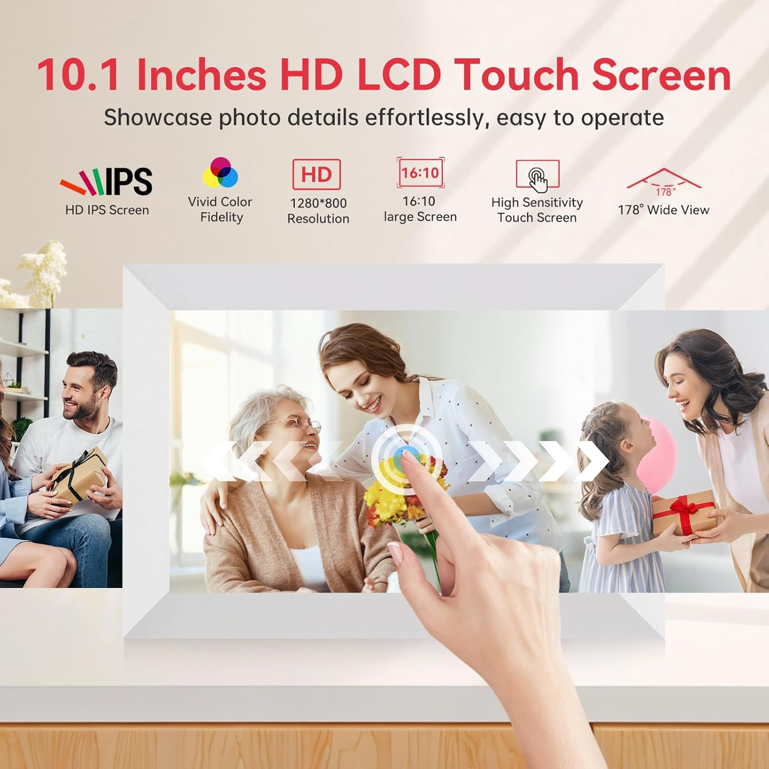 Frameo Wifi Digital Picture Frame 32GB Memory 10.1 Inch, 1280X800 HD IPS Touch Screen Photo Frame Electronic, Easy Setup, Share Photos or Videos Anywhere via Free Frameo APP image number 6