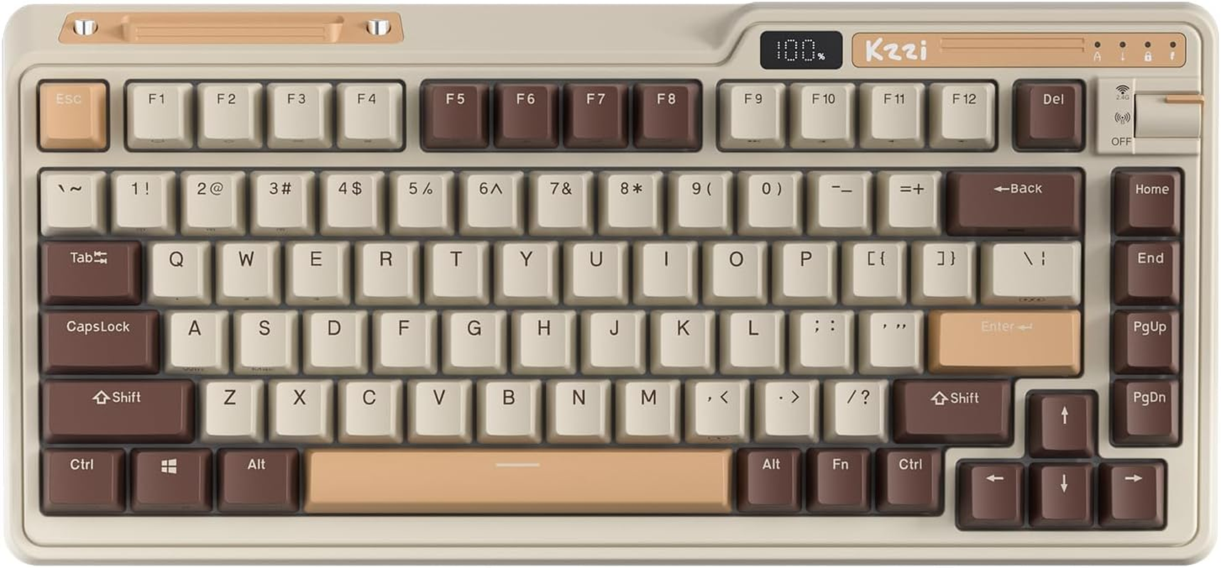 KZZI K75 PRO RGB 75% Wireless Gasket Mechanical Keyboard, Triple Mode BT 5.0/2.4G/USB-C 82 Keys Hot Swappable Gaming Keyboard W/Knob & Power Display, Custom Tactile Switches, Brown image number 5