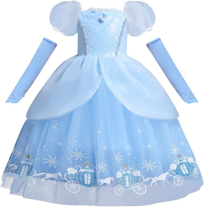 IWEMEK Girls Cinderella Dress Princess Costume + Accessories Set Fairy Tale Cosplay Halloween Carnival Costumes Christmas Birthday Pageant Party Fancy Dresses Kids 3-12 Years image number 5