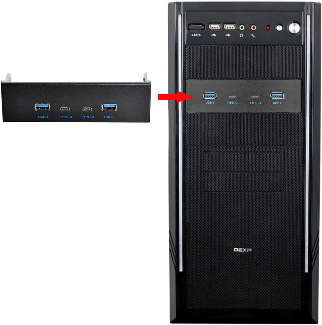 Xiwai USB-C & USB 3.0 HUB 4 Ports Front Panel to Motherboard 20-Pin Connection Cable for 5.25 Inch CD-ROM Bay image number 3