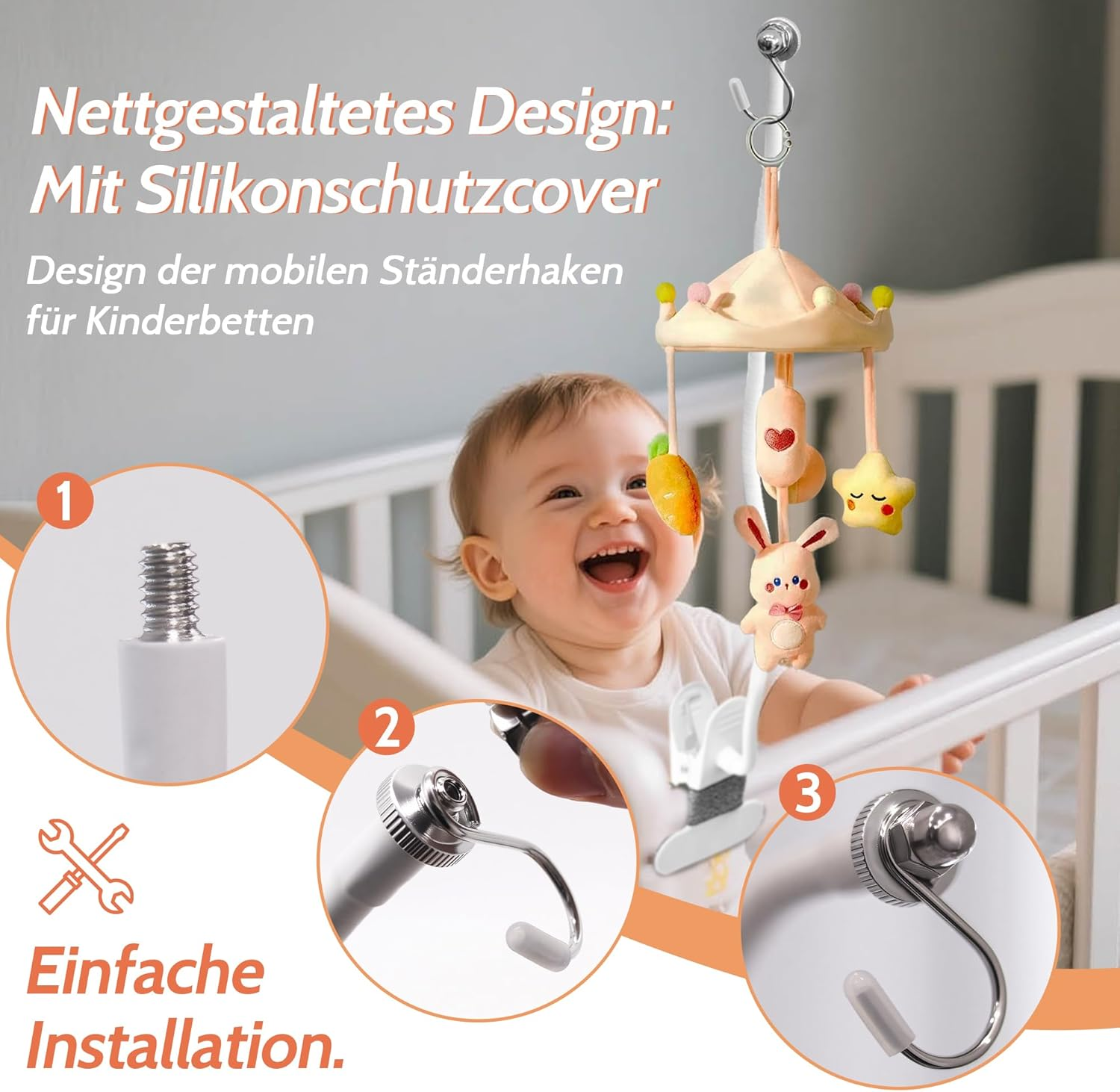 Mobile Holder for Baby Cot Changing Table, 68 Cm Flexible Clip Holder Nursery Decoration, Universal for Hanging Wind Chimes/Bed Bell/Baby Toys, Baby Monitor & Mobile Phone Holder Accessories