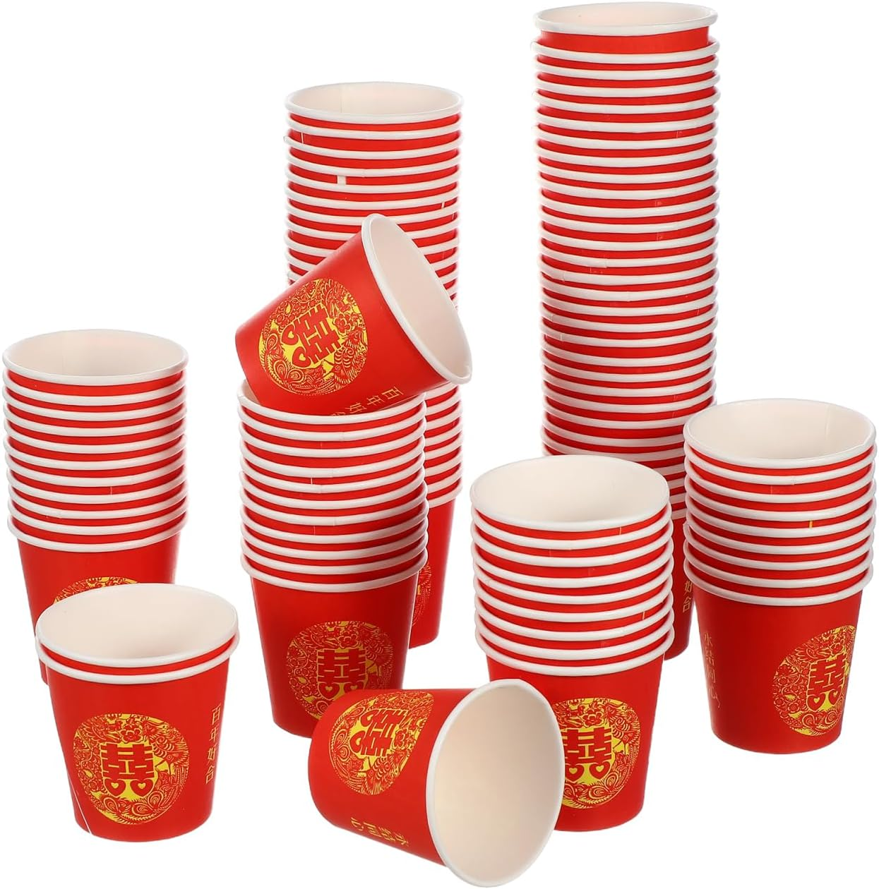 Baluue 100Pcs Chinese Style Paper Cups for Weddings Double Lightweight and Beverage Cups for Party Tea Ceremony and Outdoor Events