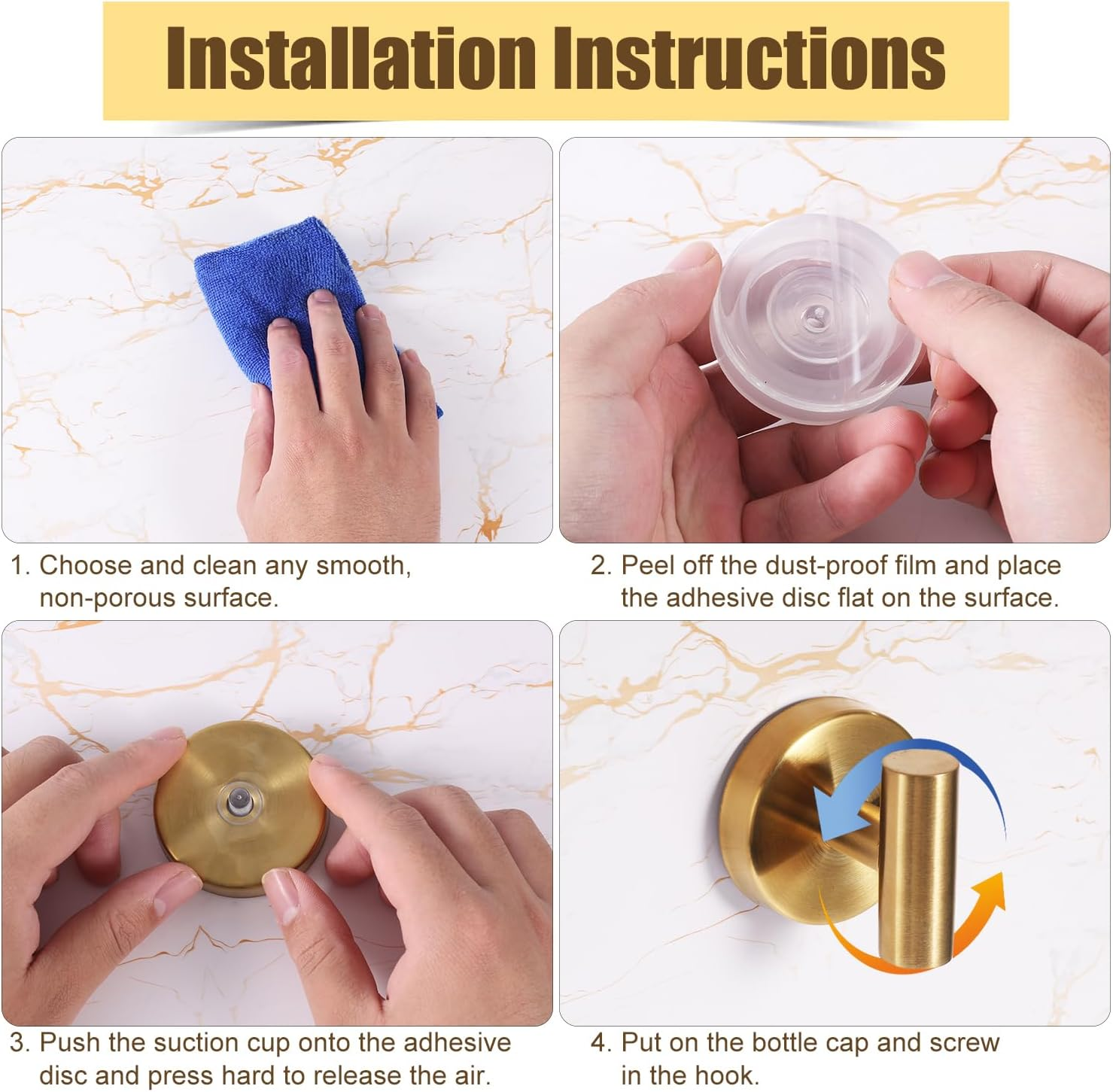 2Pcs Suction Cup Hooks for Shower, Stainless Steel Bathroom Hooks for Towels Suction Holder Kitchen Towel Hanger Bathroom Shower Hook for Glass Mirror Window Wall Robe Clothes Wreath (Gold) image number 4